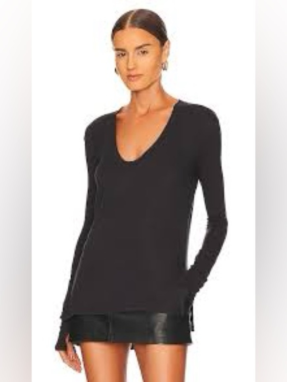 We the Free | Fresh & Clean Black Long Sleeve Scoop Neck Tee, Size XS